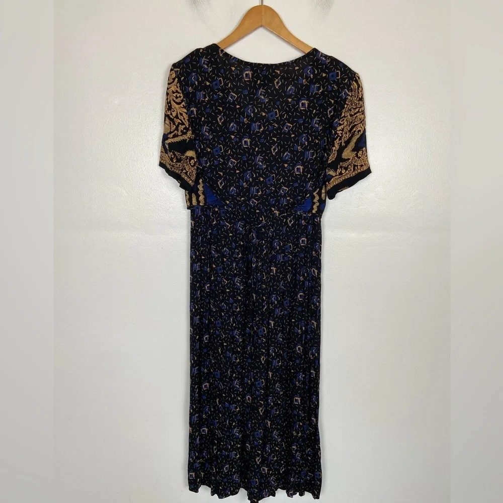 Carole Little 90s Pleated Maxi Dress Sz 12 Tribal Boho Whimsigoth V-Neck VTG USA - Picture 6 of 12